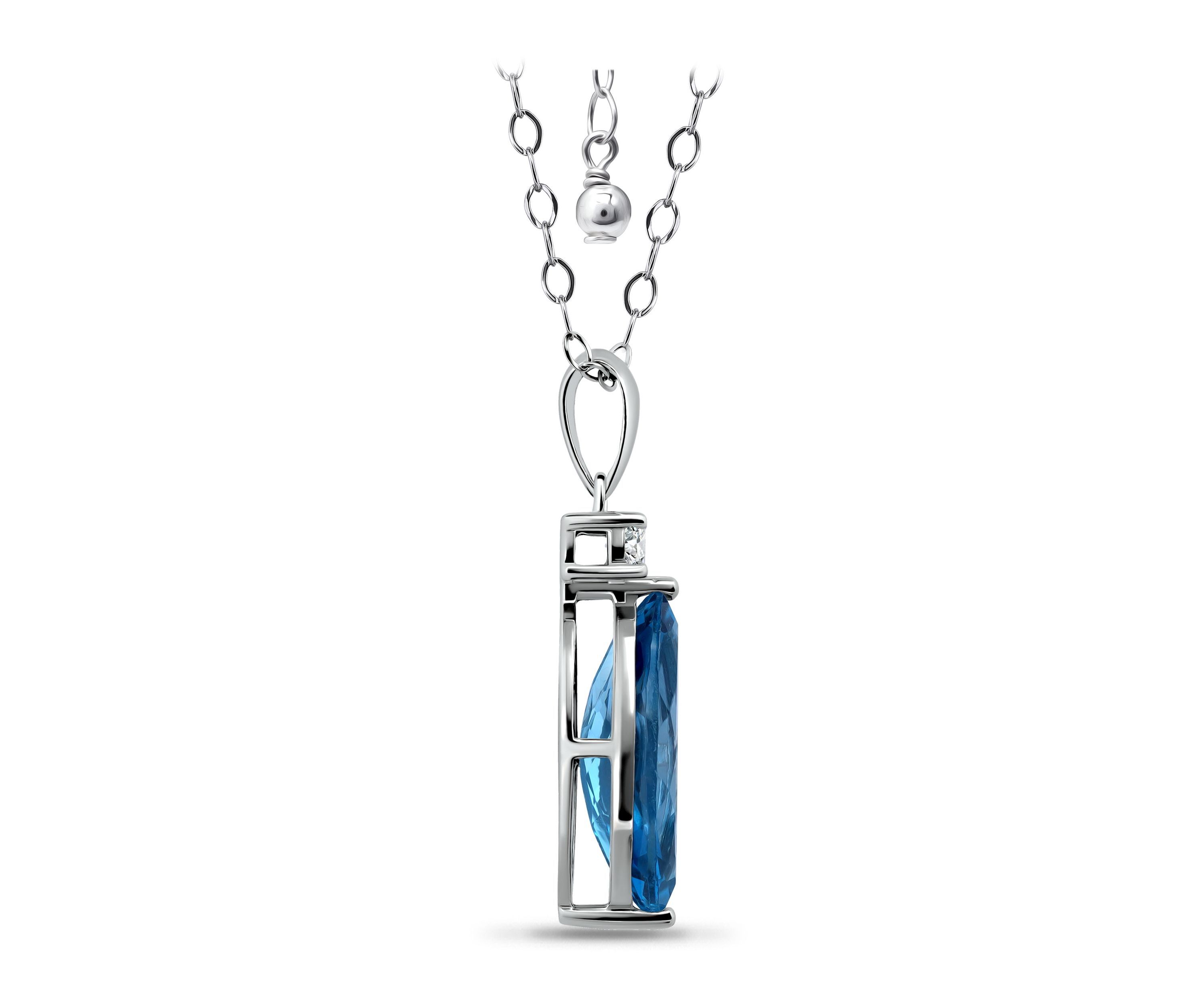 4 5/8 Cttw 16X8mm Marquise London Blue Topaz & 3mm Round White Topaz Pendant w/Bale, Sterling Silver, DS