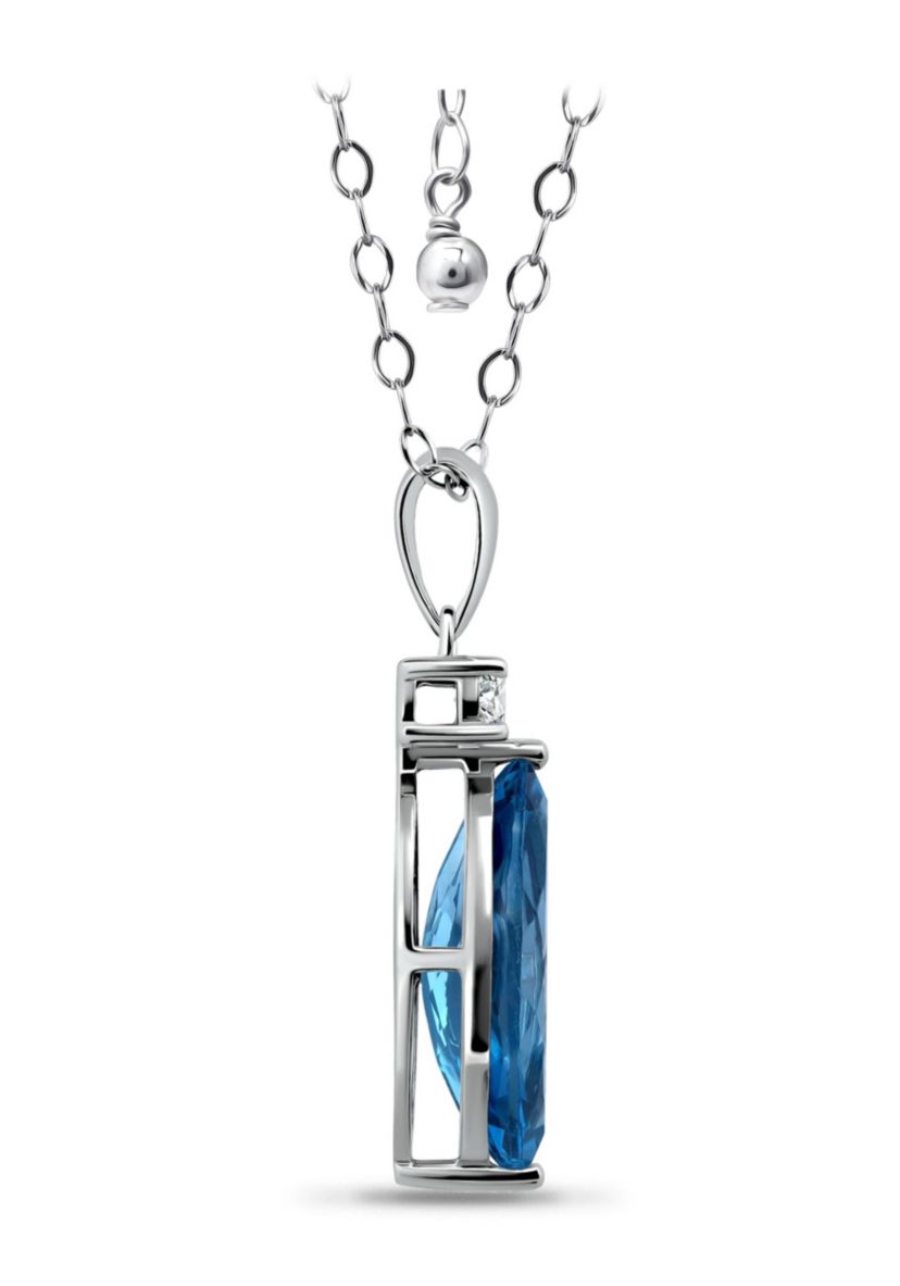 4 5/8 Cttw 16X8mm Marquise London Blue Topaz & 3mm Round White Topaz Pendant w/Bale, Sterling Silver, DS