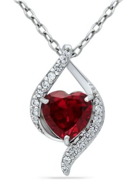 Belk & Co 2.14 ct. t.w. Created Pink Sapphire and Created White Sapphire Heart Pendant Necklace in Sterling Silver