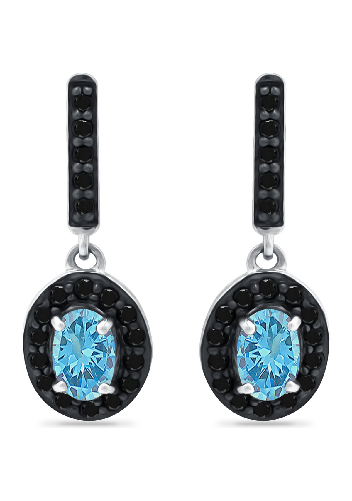  1 ct. t.w. Blue Topaz and 1/3 ct. t.w. Black Spinel Drop Earrings in Sterling Silver