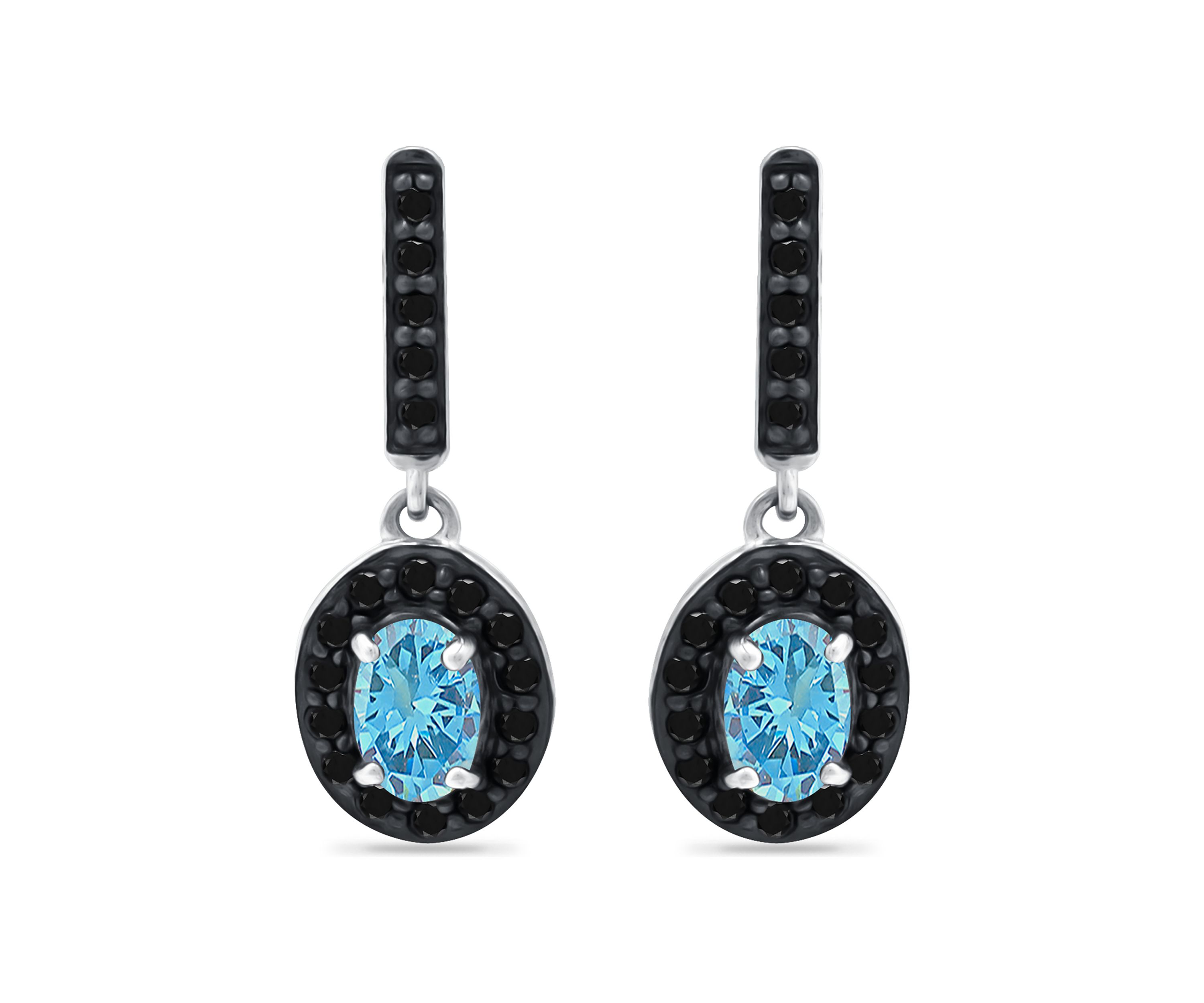  1 ct. t.w. Blue Topaz and 1/3 ct. t.w. Black Spinel Drop Earrings in Sterling Silver
