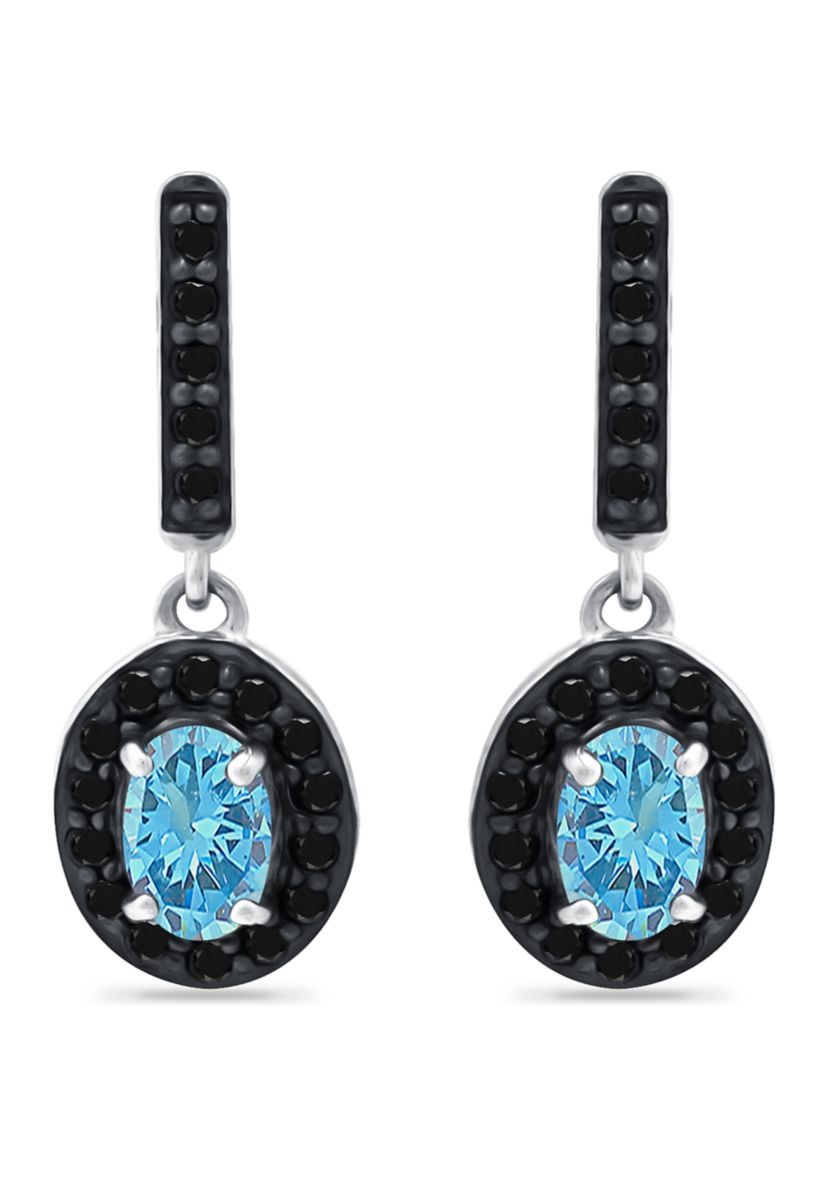  1 ct. t.w. Blue Topaz and 1/3 ct. t.w. Black Spinel Drop Earrings in Sterling Silver
