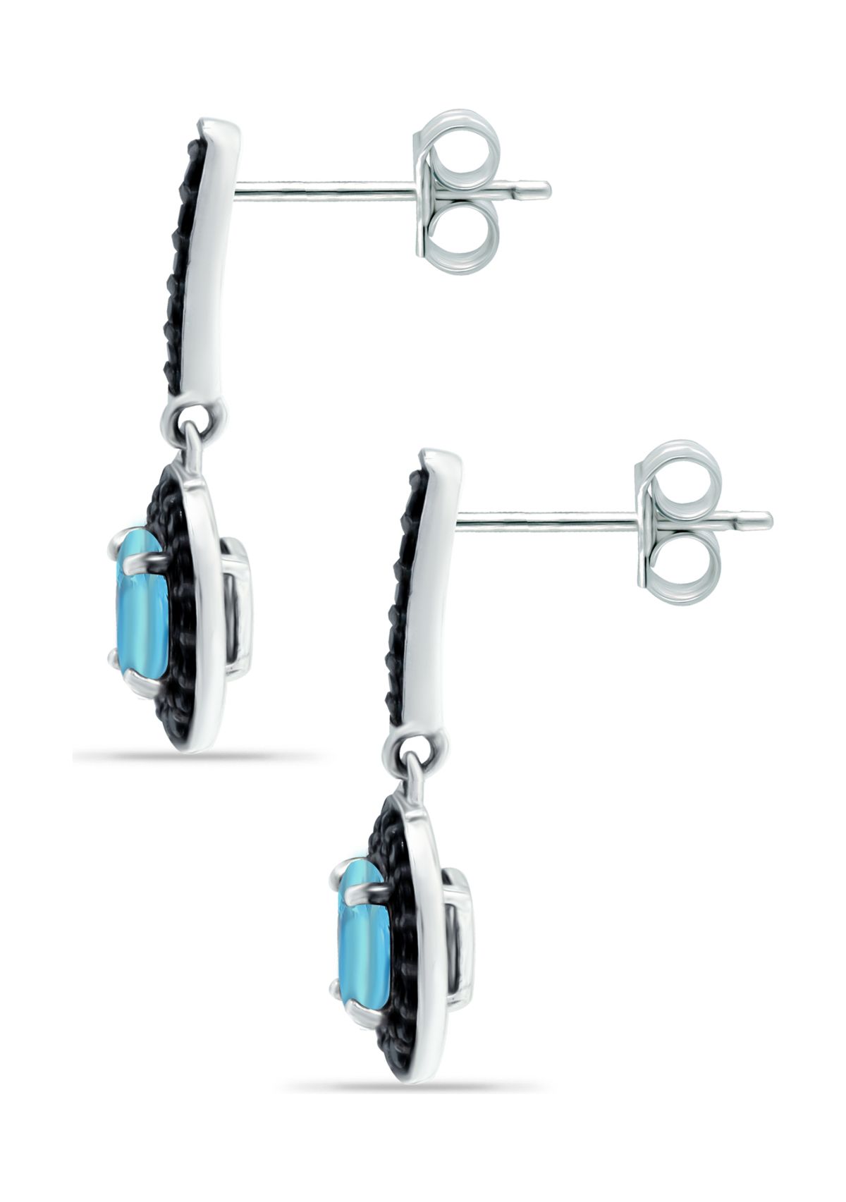  1 ct. t.w. Blue Topaz and 1/3 ct. t.w. Black Spinel Drop Earrings in Sterling Silver