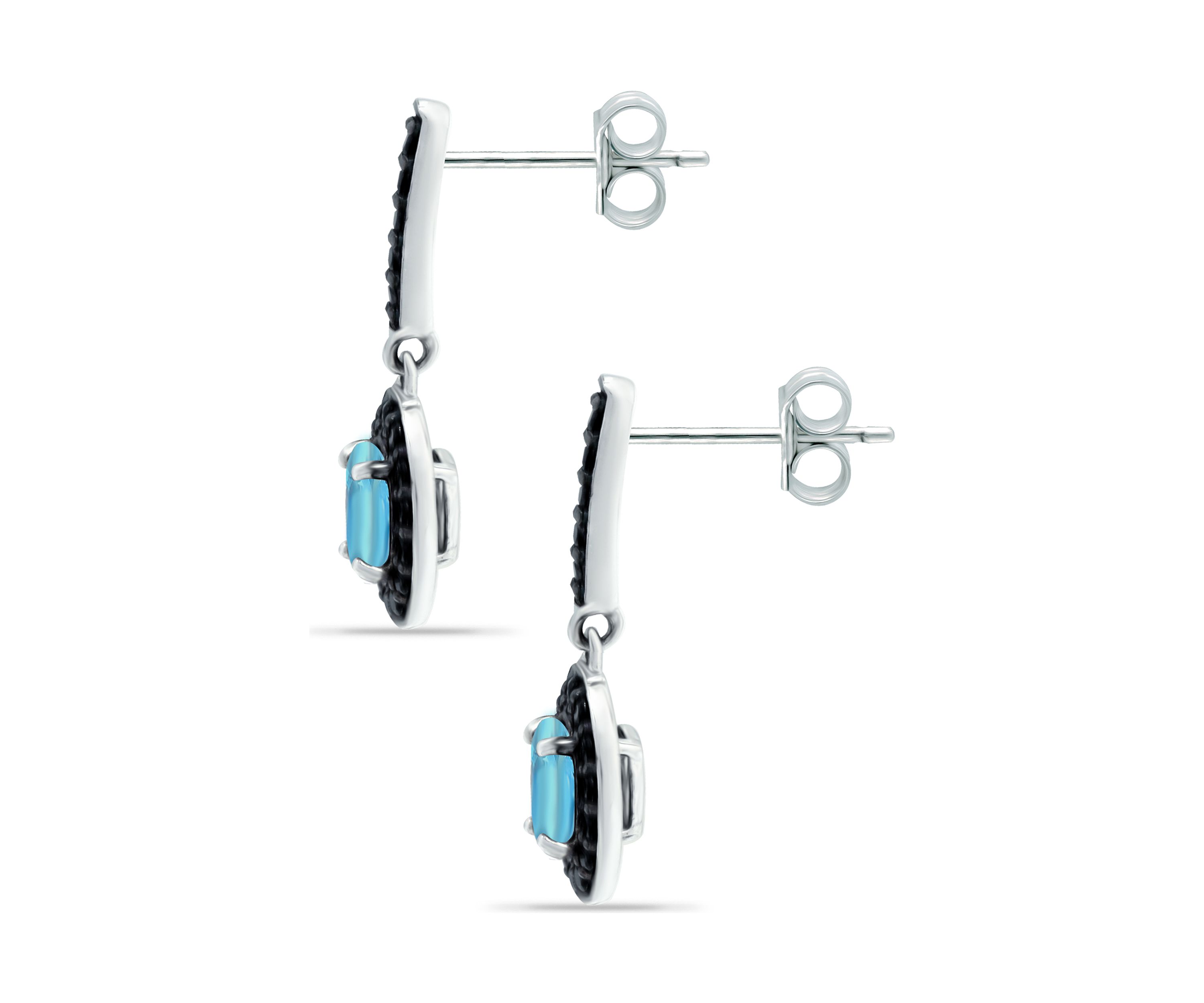  1 ct. t.w. Blue Topaz and 1/3 ct. t.w. Black Spinel Drop Earrings in Sterling Silver