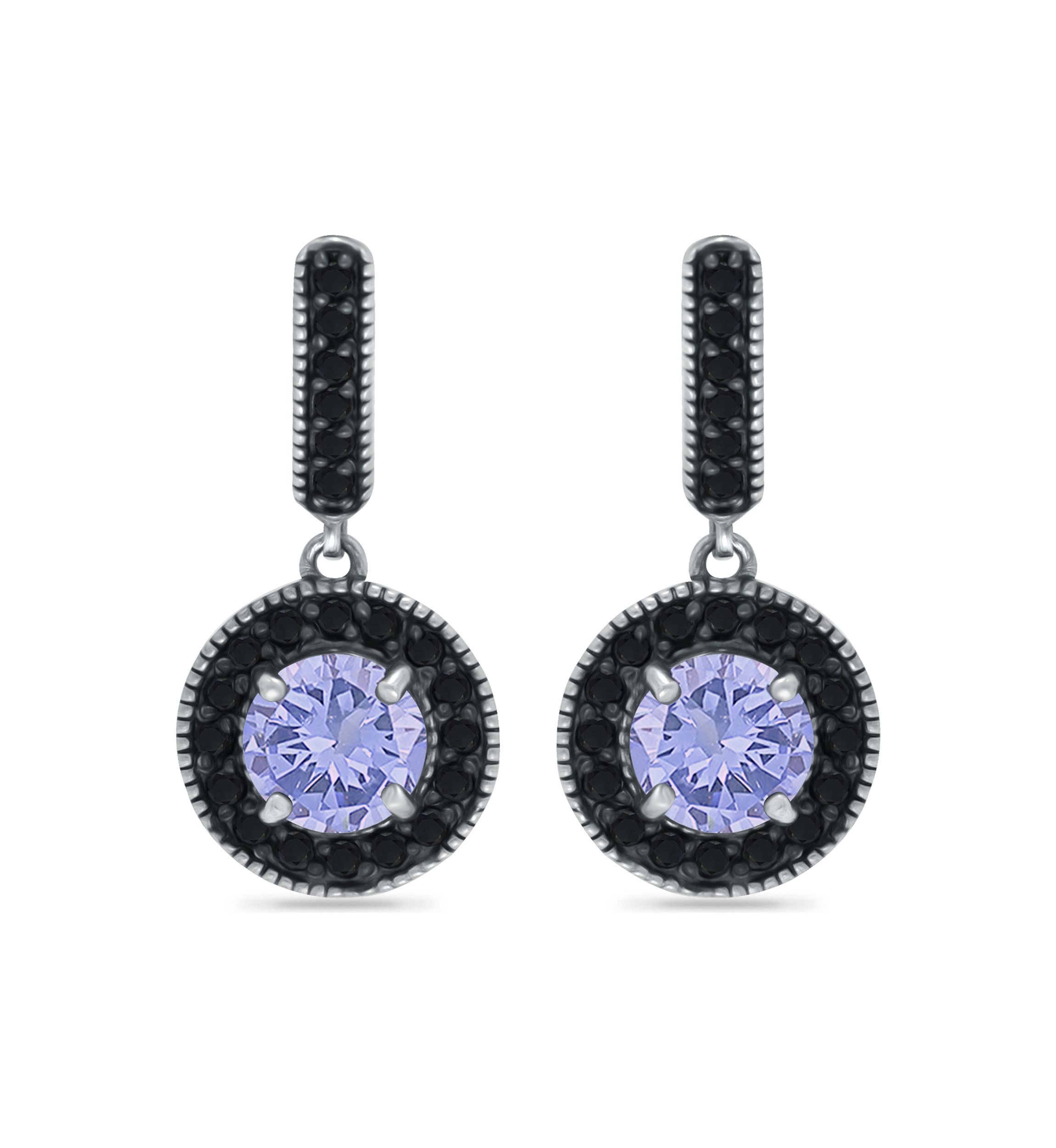  1.6 ct. t.w. Amethyst and 1/2 ct. t.w. Black Spinel Drop Earrings in Sterling Silver