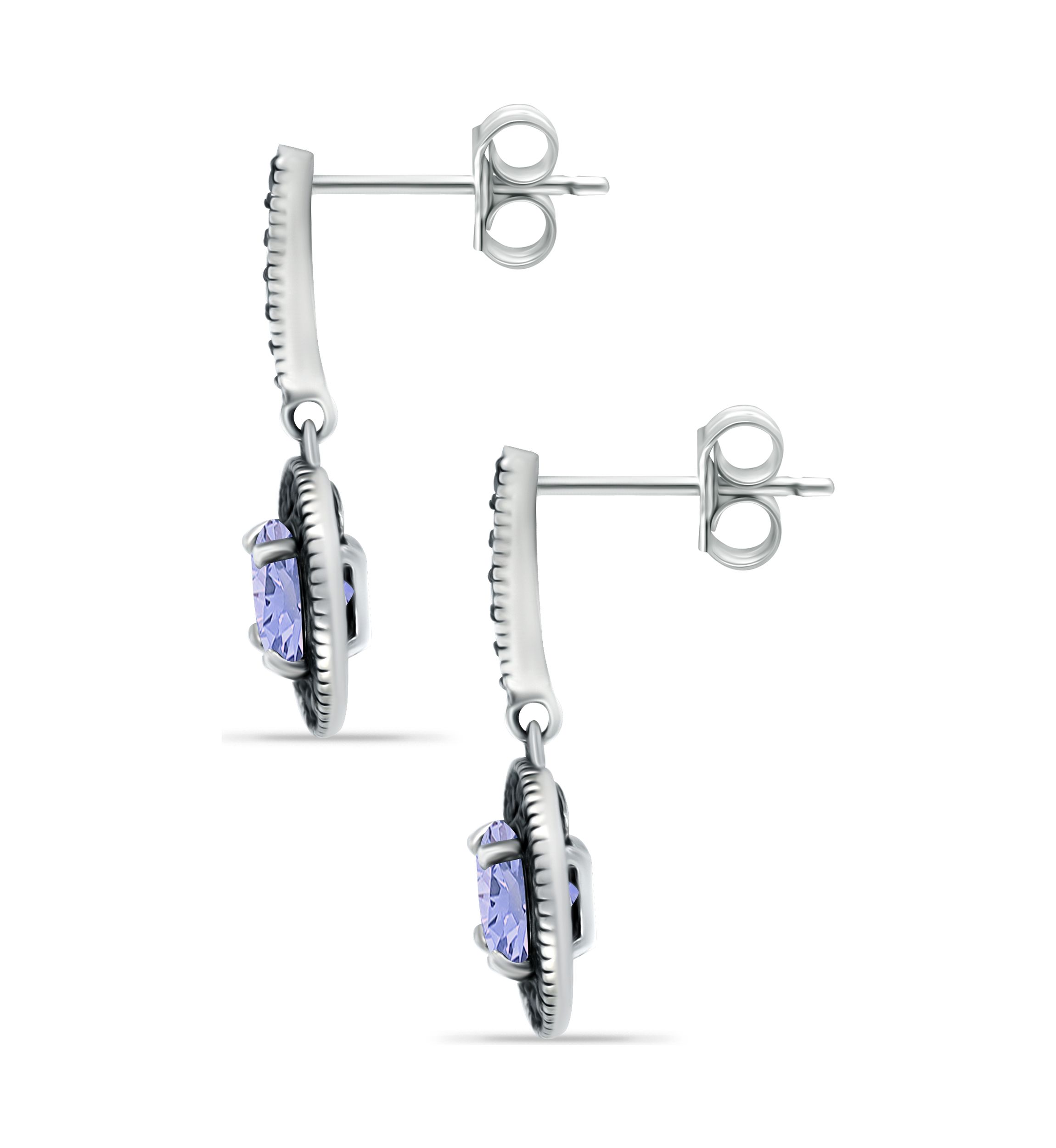 1.6 ct. t.w. Amethyst and 1/2 ct. t.w. Black Spinel Drop Earrings in Sterling Silver