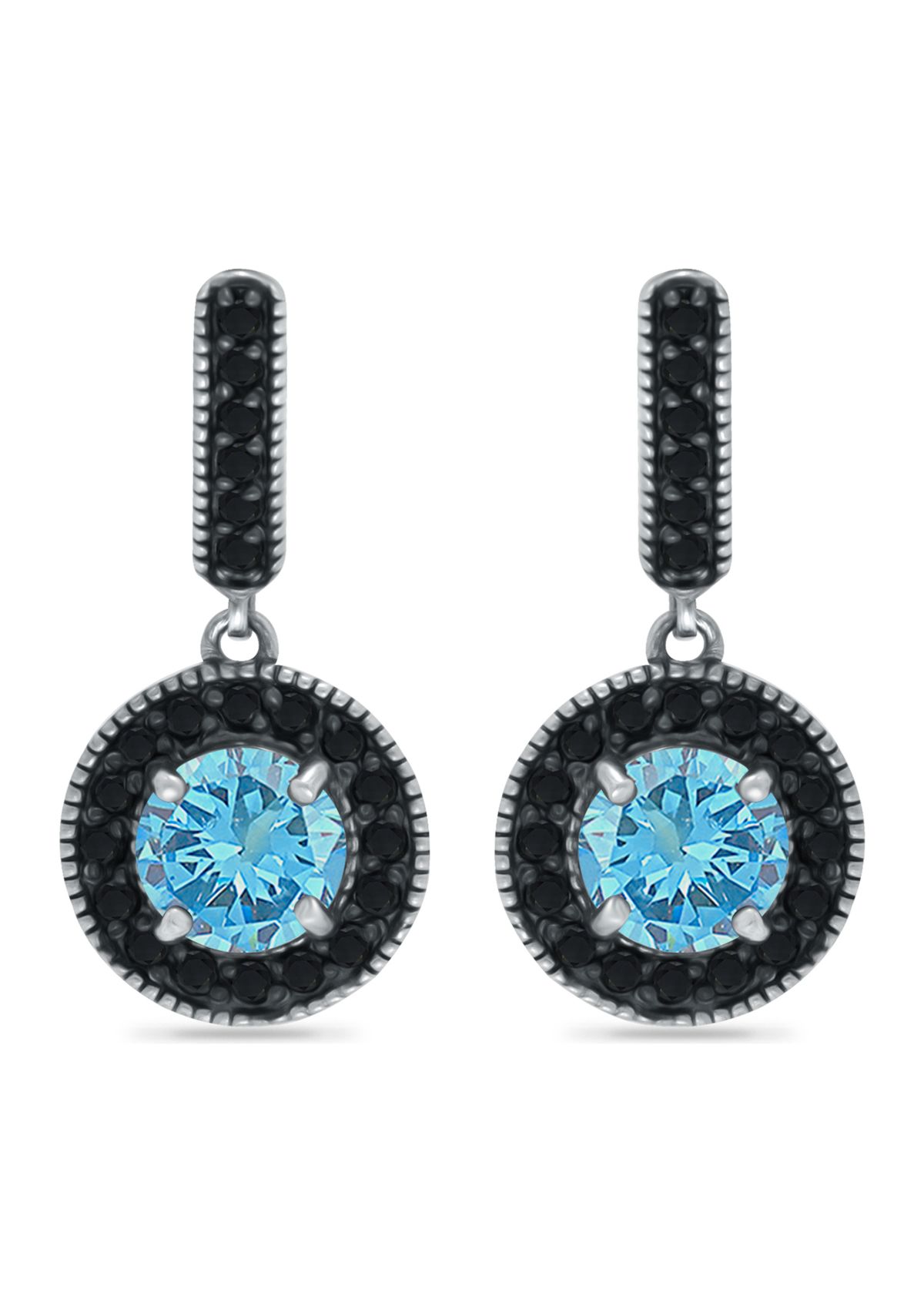 1.6 ct. t.w. Blue Topaz and 1/2 ct. t.w. Black Spinel Drop Earrings in Sterling Silver