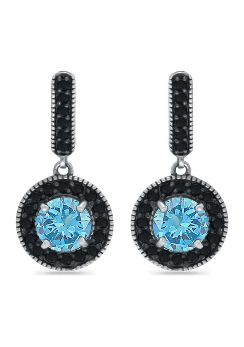 1.6 ct. t.w. Blue Topaz and 1/2 ct. t.w. Black Spinel Drop Earrings in Sterling Silver