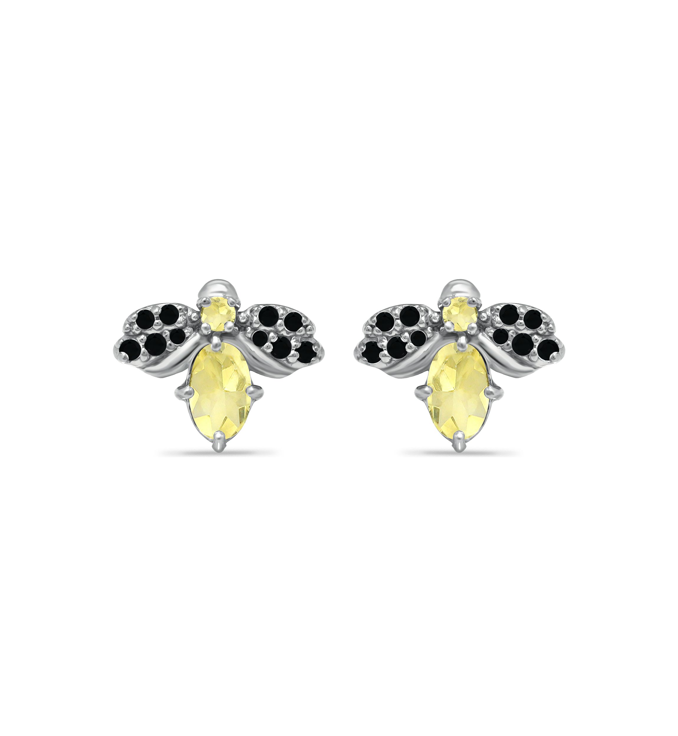 1 ct. t.w. Citrine and Black Spinel Bee Earrings, Sterling Silver
