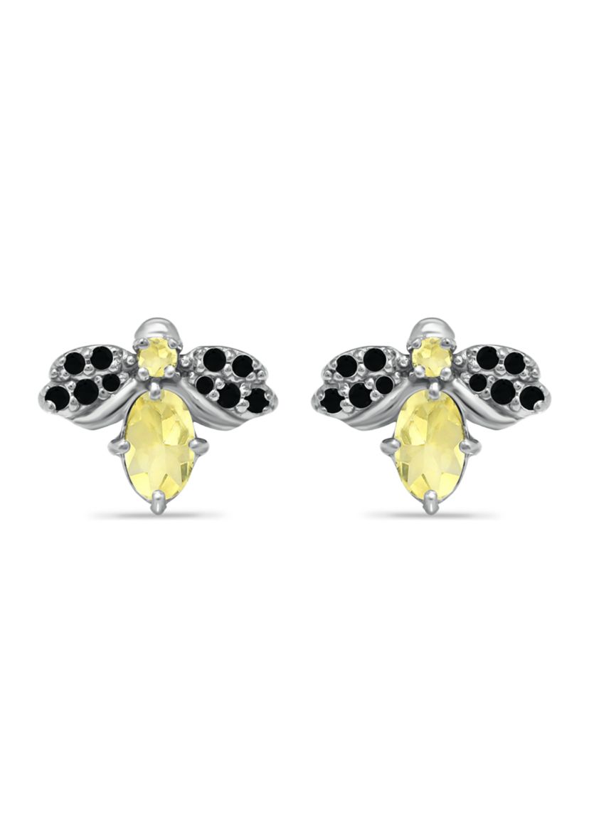 1 ct. t.w. Citrine and Black Spinel Bee Earrings, Sterling Silver