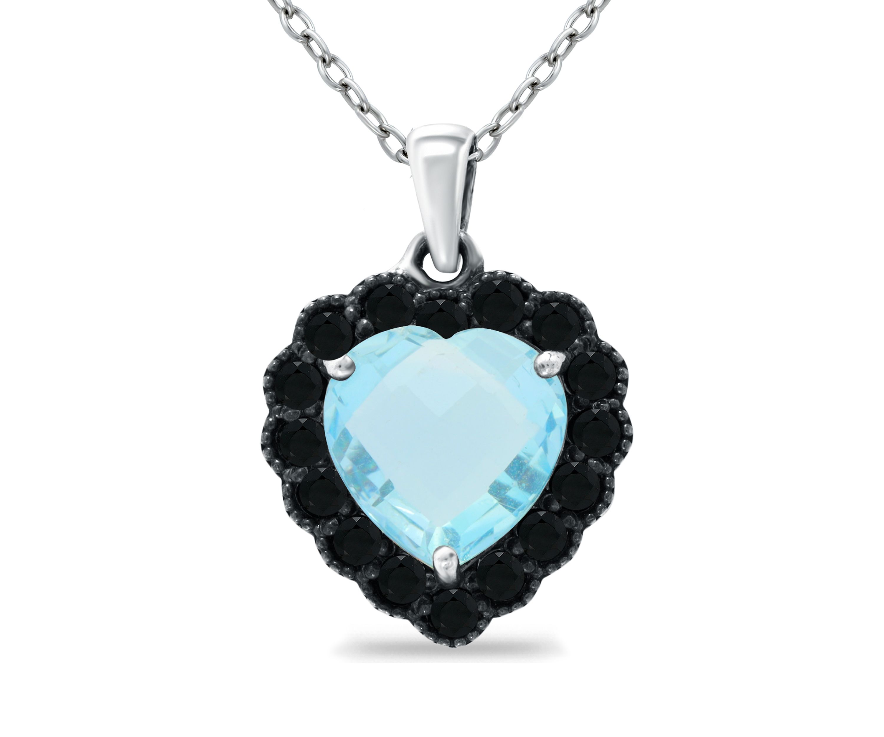 4.5 ct. t.w. Blue Topaz and 1 ct. t.w. Black Spinel Heart Pendant Necklace in Sterling Silver