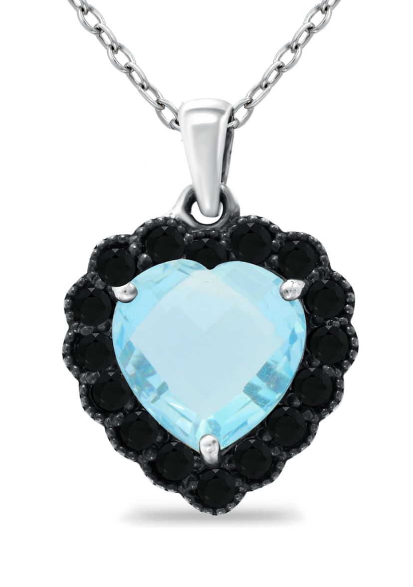 4.5 ct. t.w. Blue Topaz and 1 ct. t.w. Black Spinel Heart Pendant Necklace in Sterling Silver