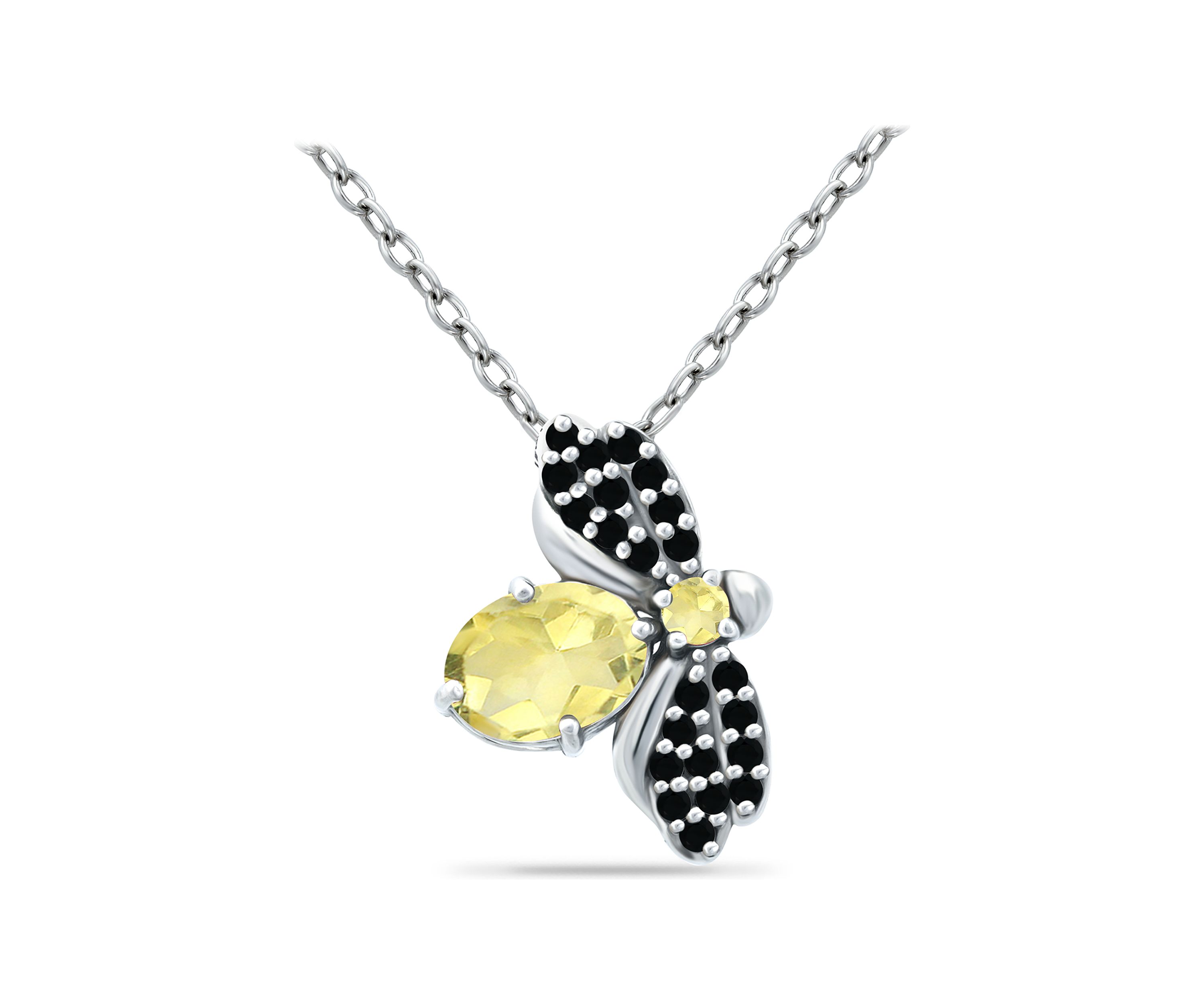1.24 ct. t.w. Citrine and Black Spinel Bee Necklace, Sterling Silver