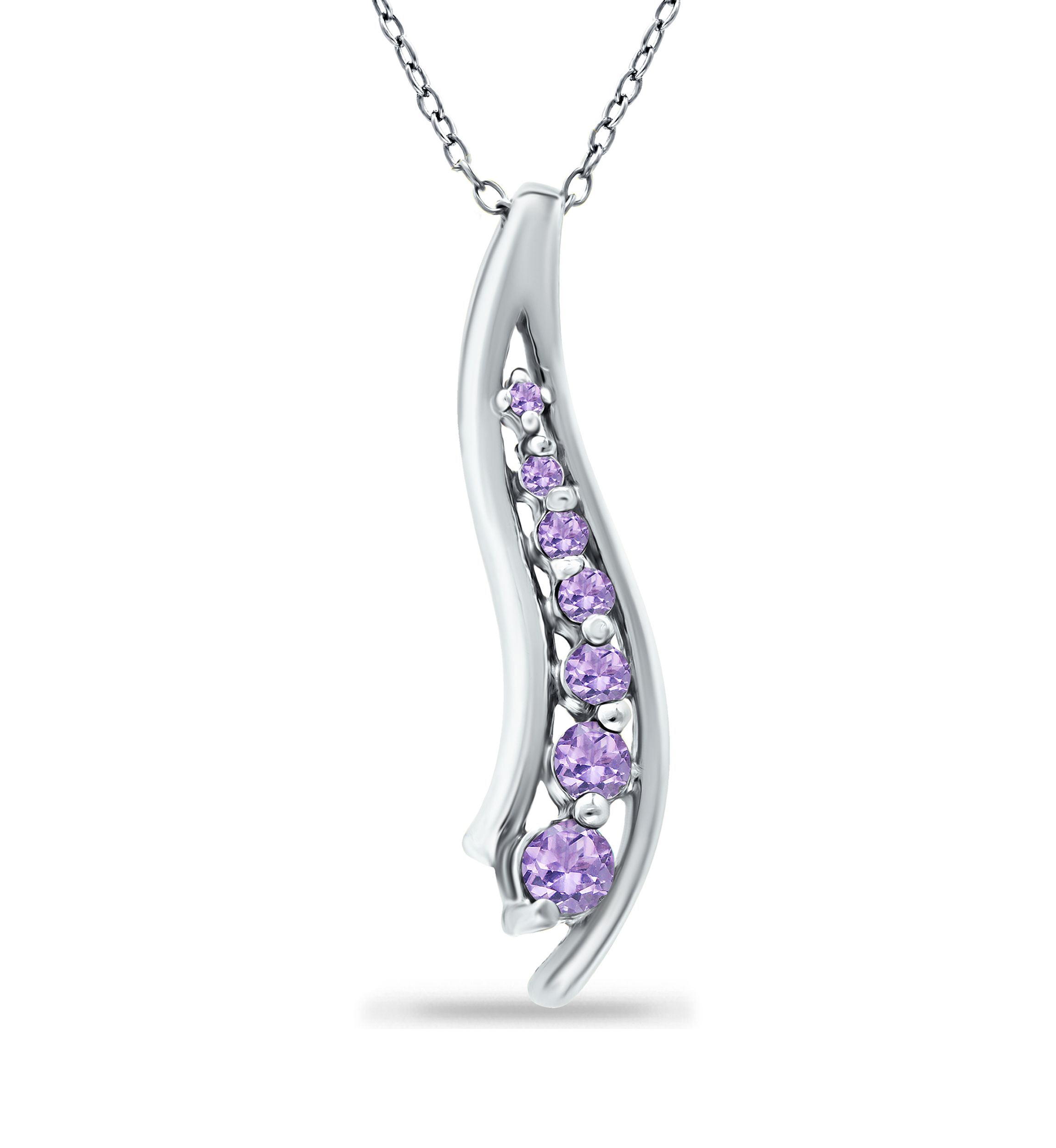 1/3 ct. t.w. Amethyst 7-Stone Journey Pendant Necklace in Sterling Silver