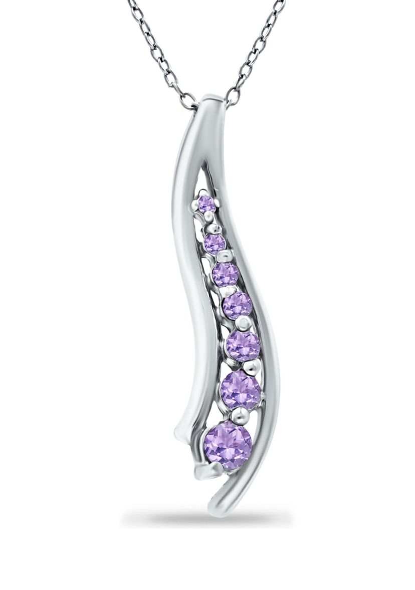 1/3 ct. t.w. Amethyst 7-Stone Journey Pendant Necklace in Sterling Silver