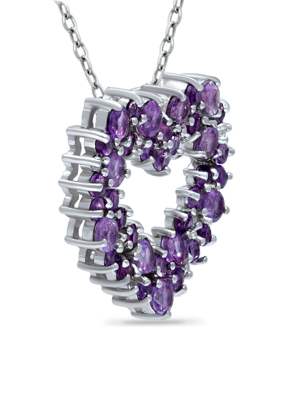 Lab Created 1.8 ct. Amethyst and White Topaz Heart Necklace on 18 inch chain, Sterling Silver