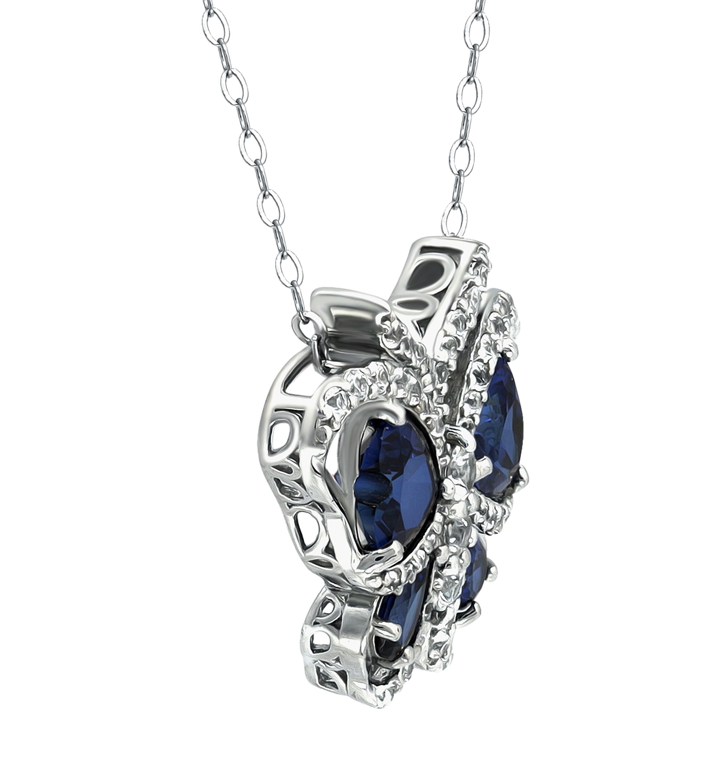 Lab Created 3.26 ct. t.w. Synthetic Blue and Created White Sapphire Butterfly Necklace on 18 Inch Chain, Sterling Silver