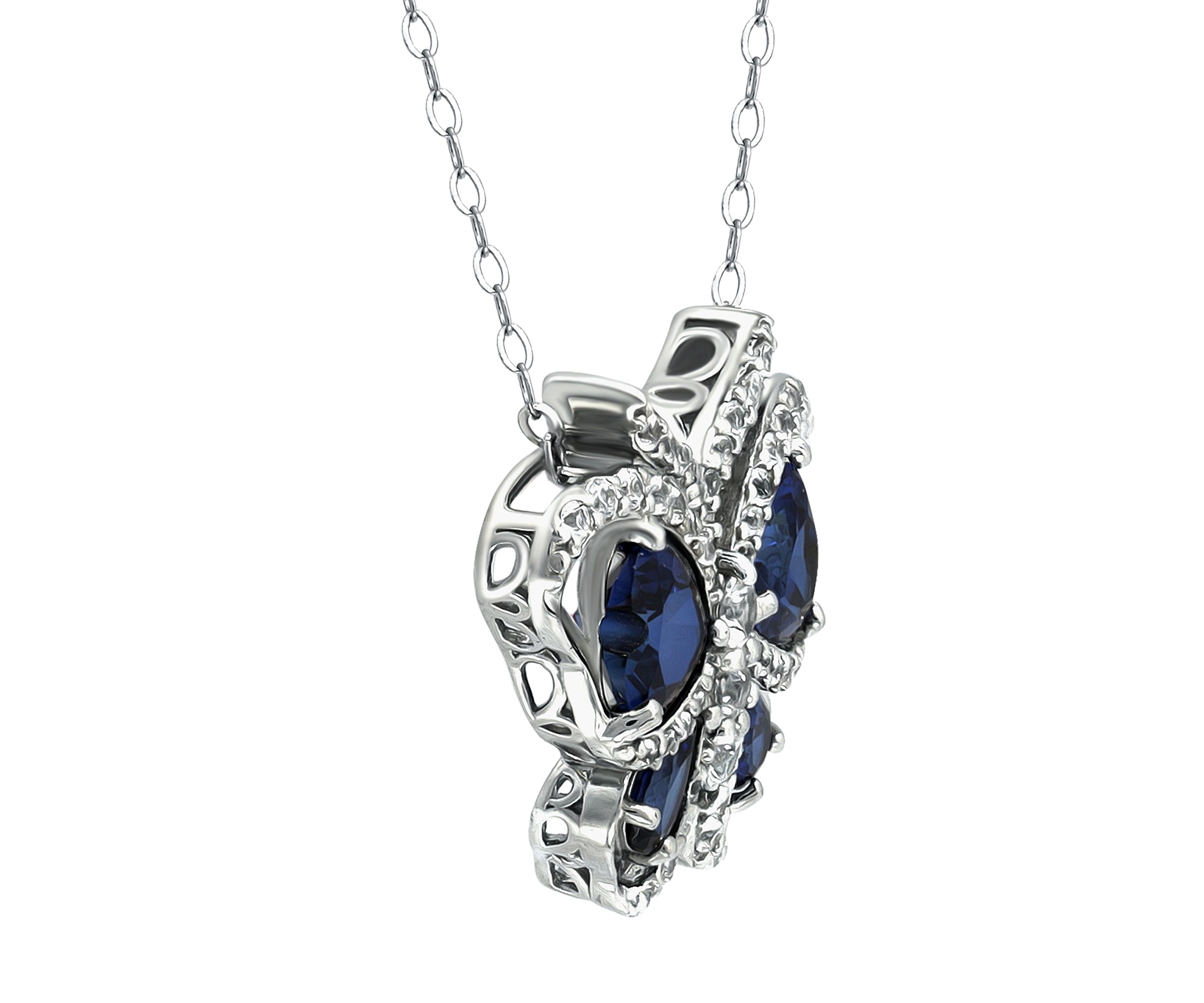 Lab Created 3.26 ct. t.w. Synthetic Blue and Created White Sapphire Butterfly Necklace on 18 Inch Chain, Sterling Silver