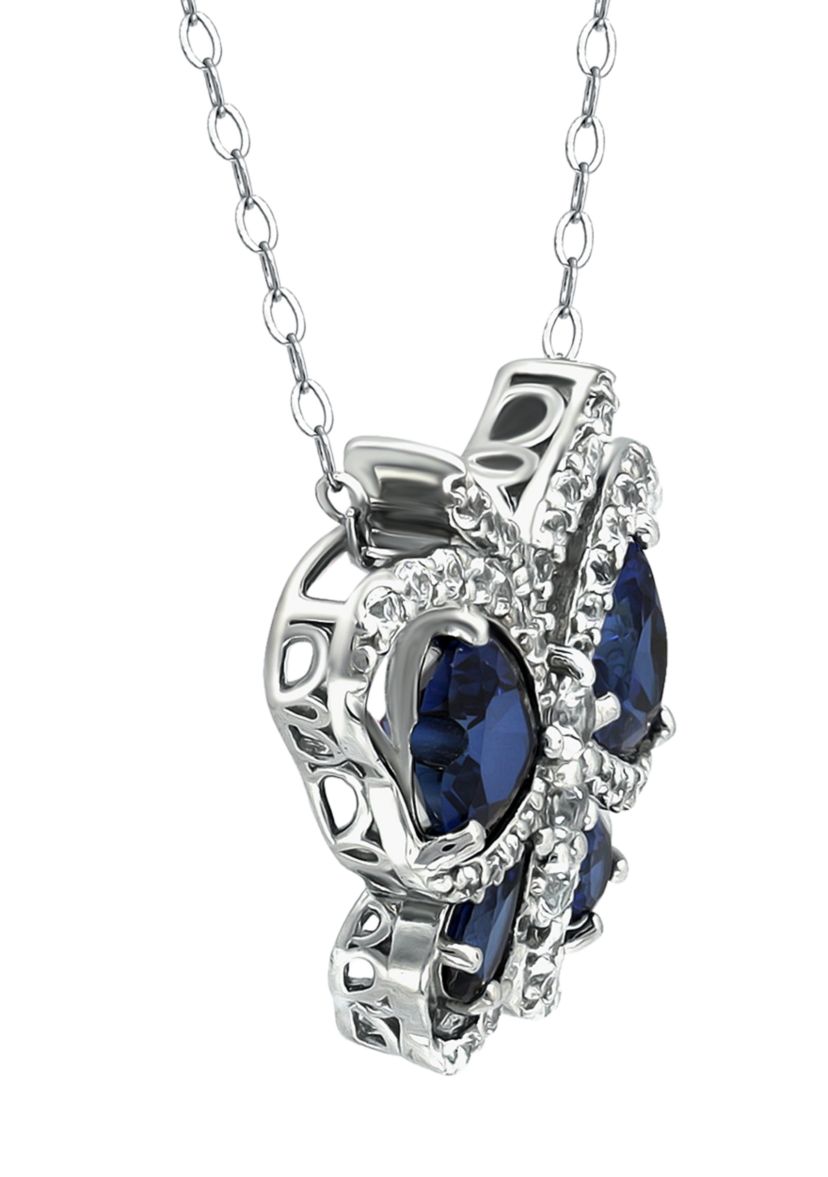 Lab Created 3.26 ct. t.w. Synthetic Blue and Created White Sapphire Butterfly Necklace on 18 Inch Chain, Sterling Silver