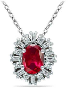 Belk & Co Lab Created 1.1 ct. Synthetic Pink Sapphire and Created White Sapphire Necklace on 18 inch chain, Sterling Silver