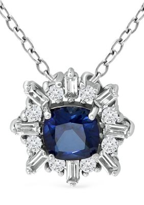 Belk & Co Lab Created 2.34 ct. t.w. Synthetic Blue and Created White Sapphire Necklace in Sterling Silver