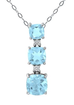 Belk & Co 3.19 ct. t.w. Blue Topaz and Created White Sapphire 3-Stone Necklace on 18 Inch Chain, Sterling Silver