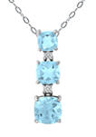 3.19 ct. t.w. Blue Topaz and Created White Sapphire 3-Stone Necklace on 18 Inch Chain, Sterling Silver
