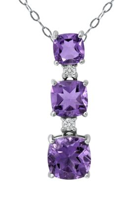 Belk & Co 2.43 Ct. T.w. Amethyst And Created White Sapphire 3-Stone Necklace On 18 Inch Chain, Sterling Silver