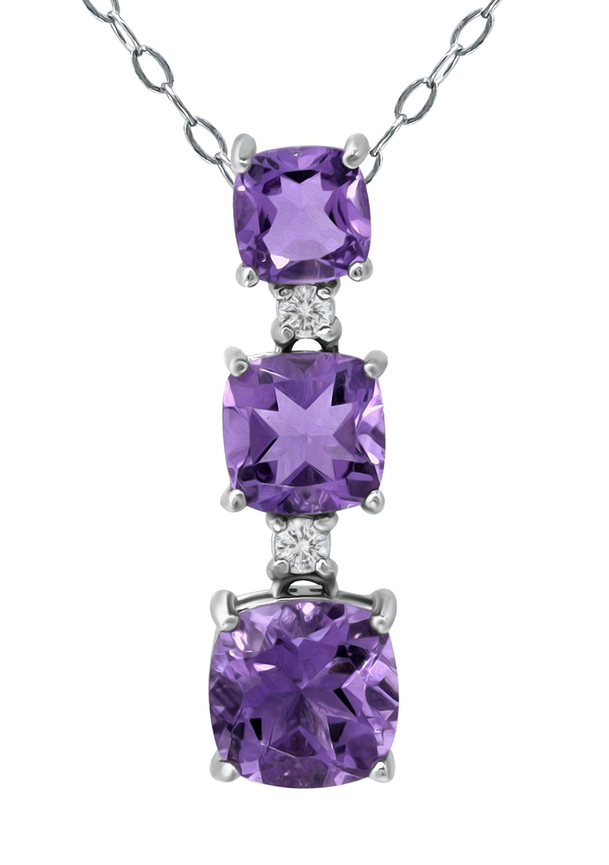 2.43 ct. t.w. Amethyst and Created White Sapphire 3-Stone Necklace on 18 Inch Chain, Sterling Silver