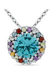 1.6 ct. t.w. Blue Topaz with Multi Gemstone Halo Necklace, Sterling Silver