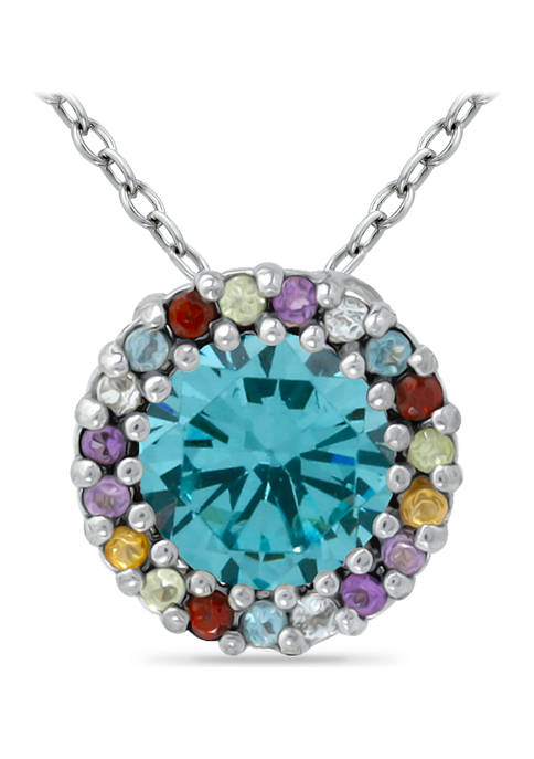 1.6 ct. t.w. Blue Topaz with Multi Gemstone Halo Necklace, Sterling Silver