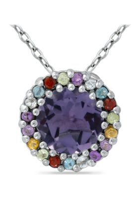 Belk & Co 1.5 Ct. T.w. Amethyst With Multi Gemstone Halo Necklace, Sterling Silver