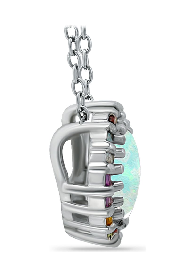 1.4 ct. t.w. Synthetic Opal with Multi Gemstone Halo Necklace, Sterling Silver