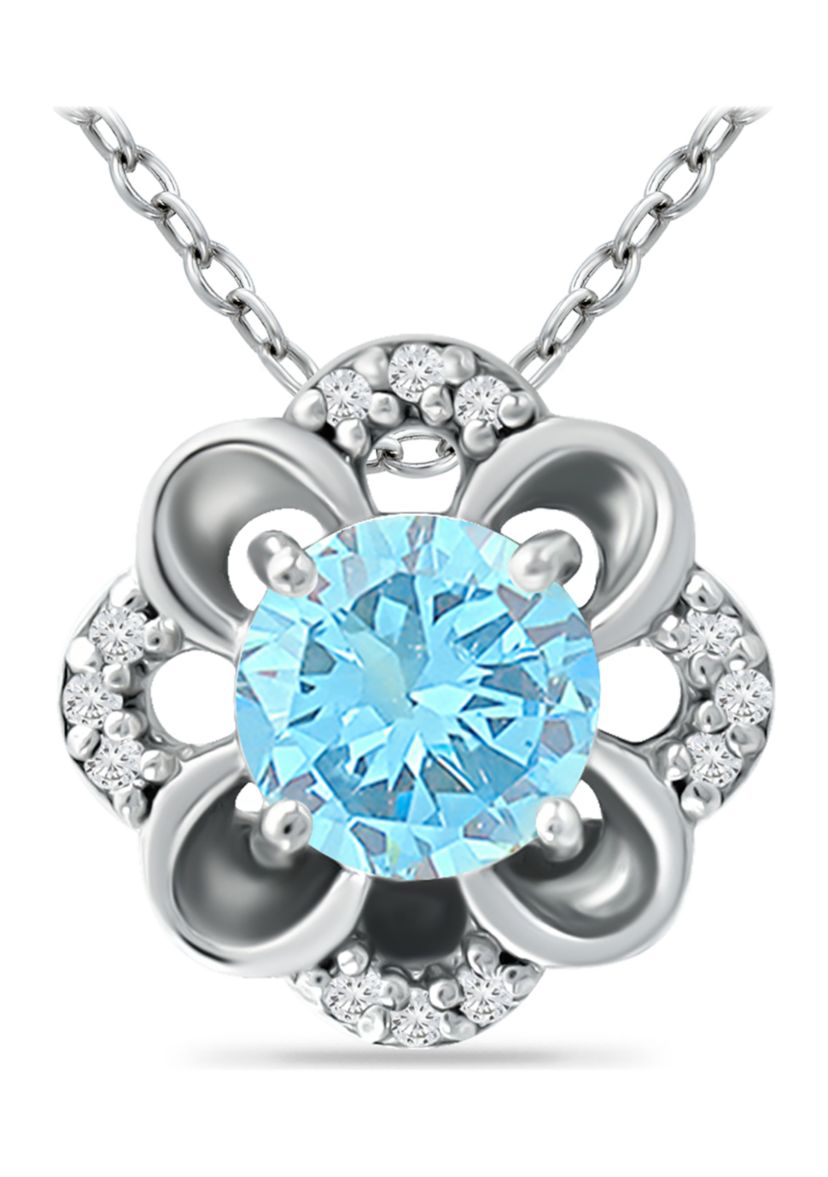 7/8 ct. t.w. Blue and White Topaz Flower Necklace, Sterling Silver