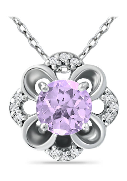 3/4 ct. t.w. Amethyst and White Topaz Flower Necklace, Sterling Silver