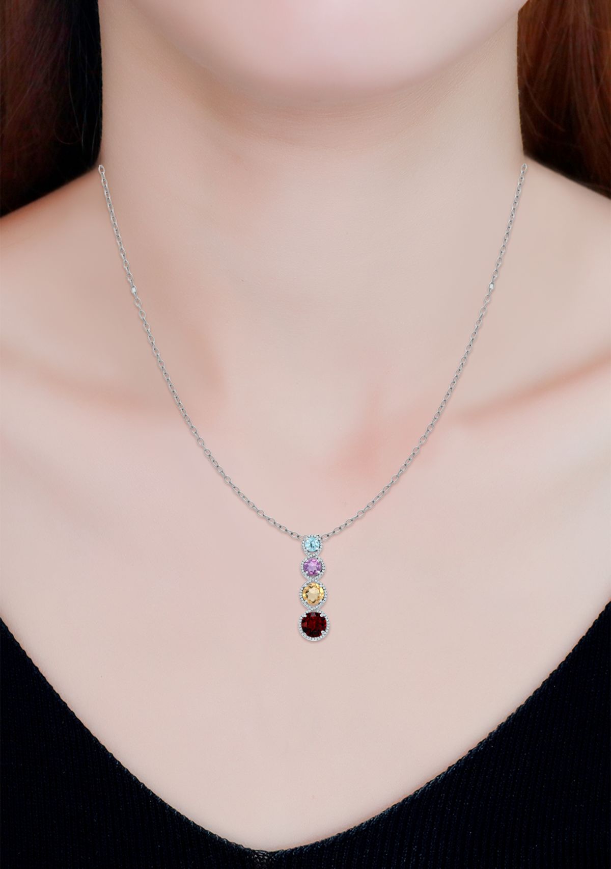 2.7 ct. t.w. Multi Gem Stick Pendant Necklace in Sterling Silver
