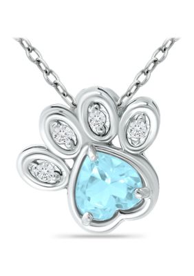 Belk & Co 3/4 ct. t.w. Blue and White Topaz Paw Necklace, Sterling Silver