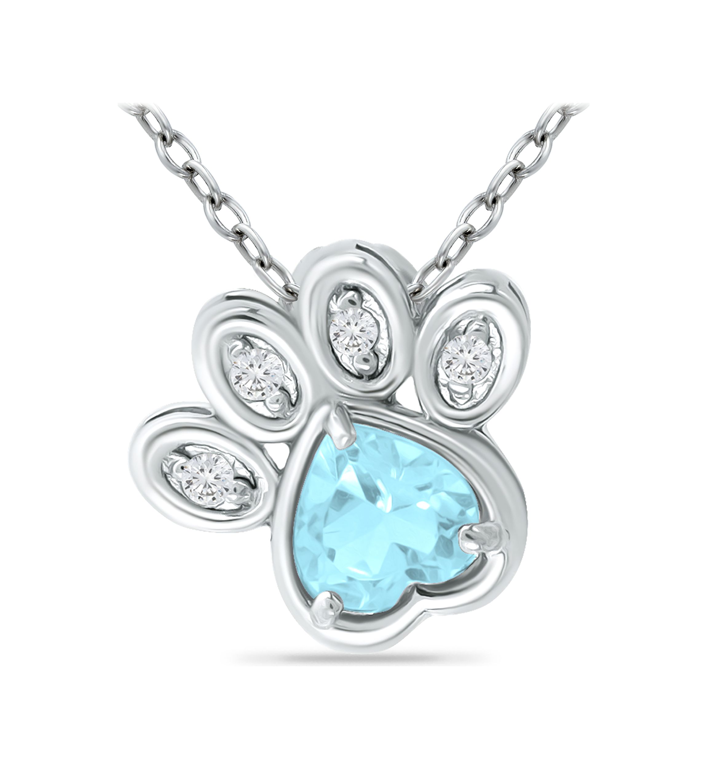 3/4 ct. t.w. Blue and White Topaz Paw Necklace, Sterling Silver
