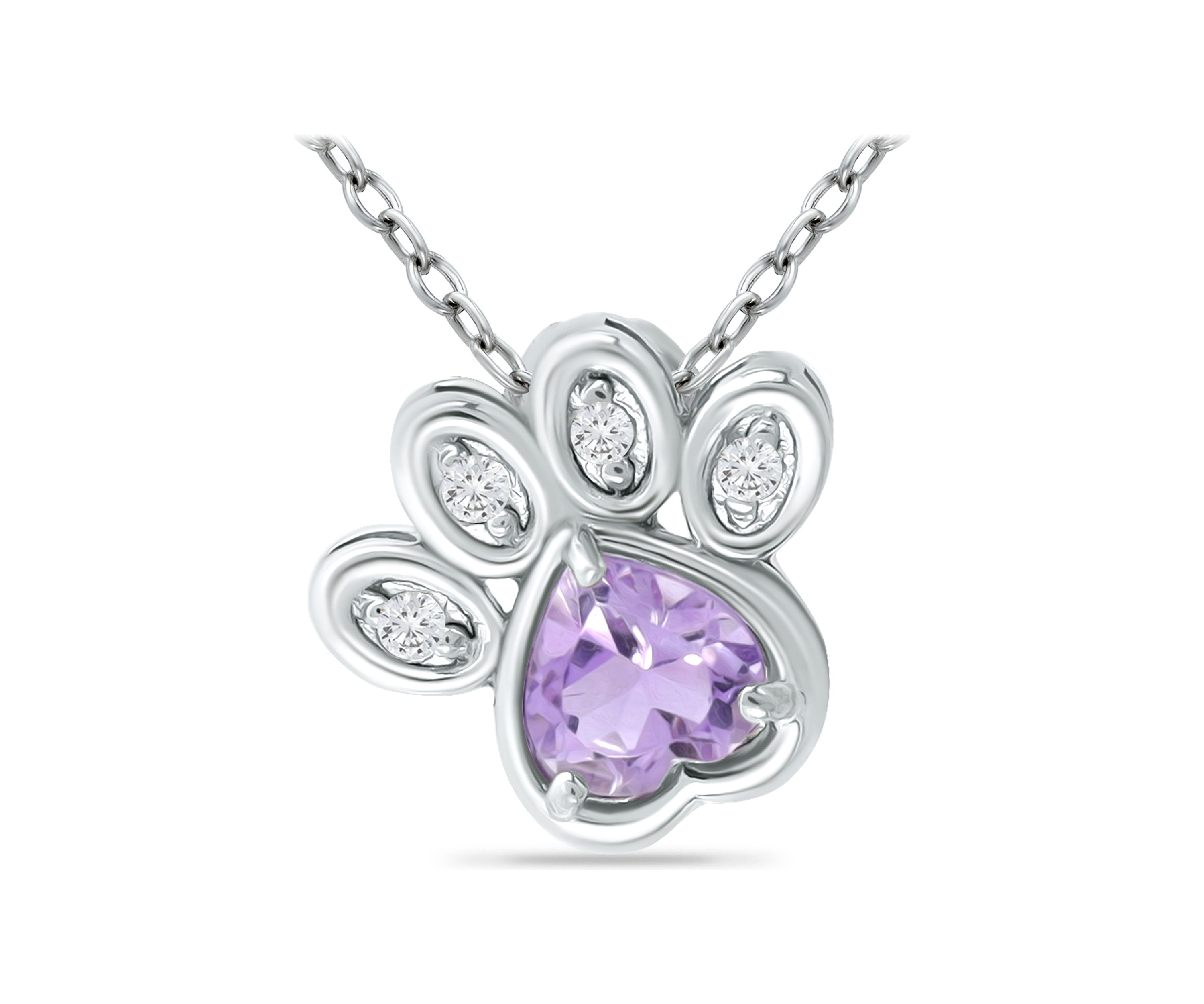 5/8 ct. t.w. Amethyst and White Topaz Paw Necklace, Sterling Silver