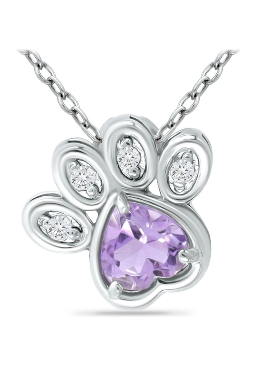 5/8 ct. t.w. Amethyst and White Topaz Paw Necklace, Sterling Silver