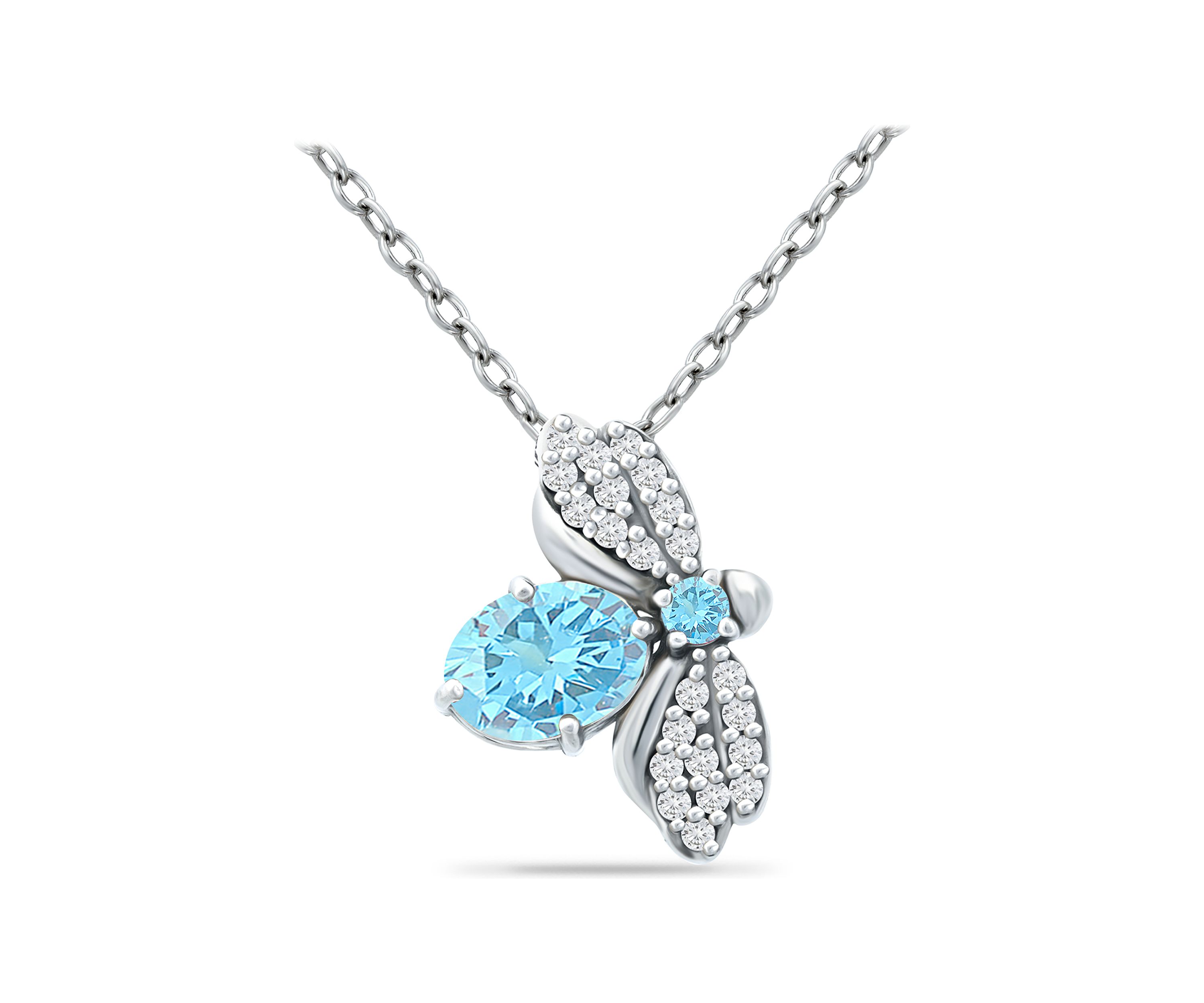 1.5 ct. t.w. Blue and White Topaz Bee Necklace, Sterling Silver