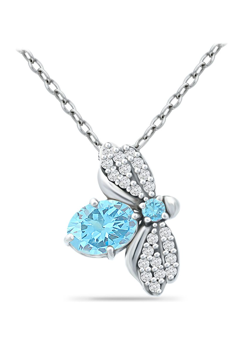 1.5 ct. t.w. Blue and White Topaz Bee Necklace, Sterling Silver