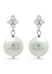 Fresh Water Pearl and Cubic Zirconia Drop Earring in Sterling Silver