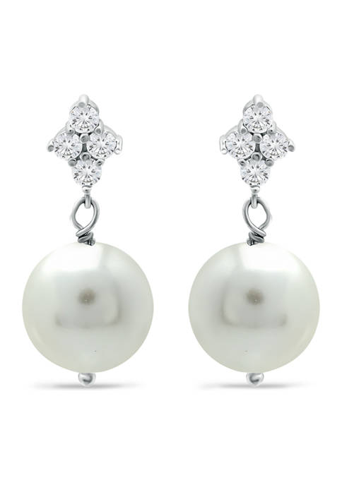 Fresh Water Pearl and Cubic Zirconia Drop Earring in Sterling Silver