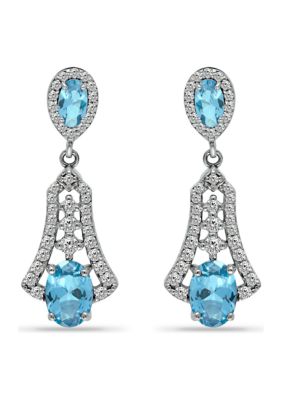 Belk & Co 2.9 ct. Blue Topaz and Cubic Zirconia Drop Earrings, Sterling Silver