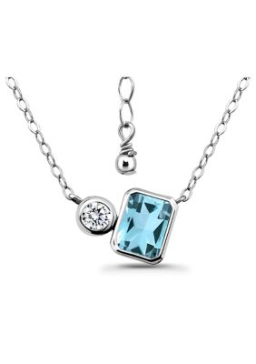 Belk & Co Semi Precious Bezel Set Octagon Stone and Bezel Set Round White Topaz Sterling Silver Necklace