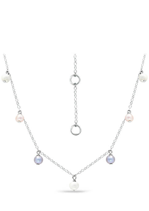 Fresh Water Multi Color Pearl Drop Station Necklace in Sterling Silver