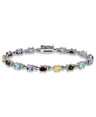 Belk & Co 6 5/8 Cttw 6X4 Oval Blue Topaz, Peridot, Citrine, Garnet & Amethyst 16 Stone Link Bracelet, Sterling Silver, DS