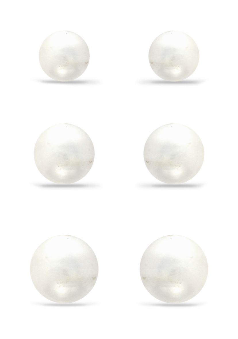 Fresh Water Pearl Stud Earrings 3-Piece Set in Sterling Silver