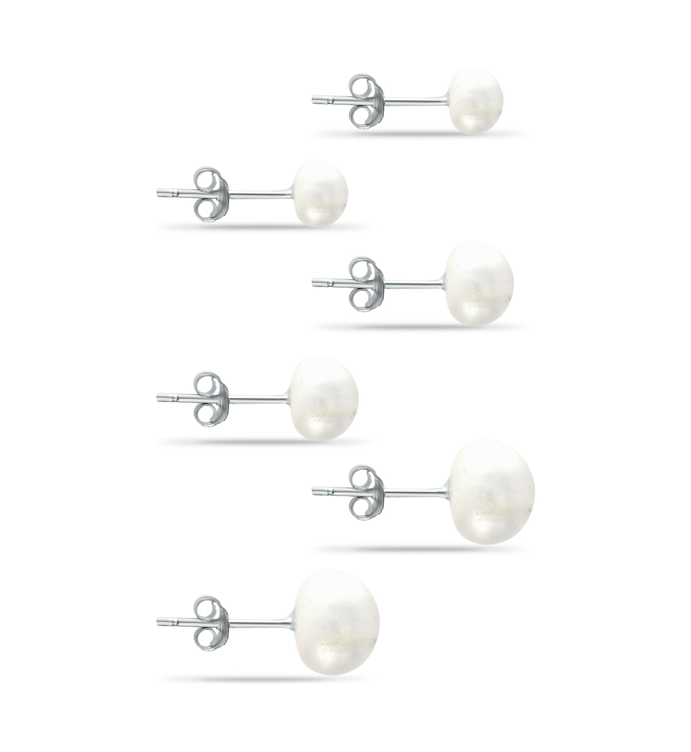 Fresh Water Pearl Stud Earrings 3-Piece Set in Sterling Silver